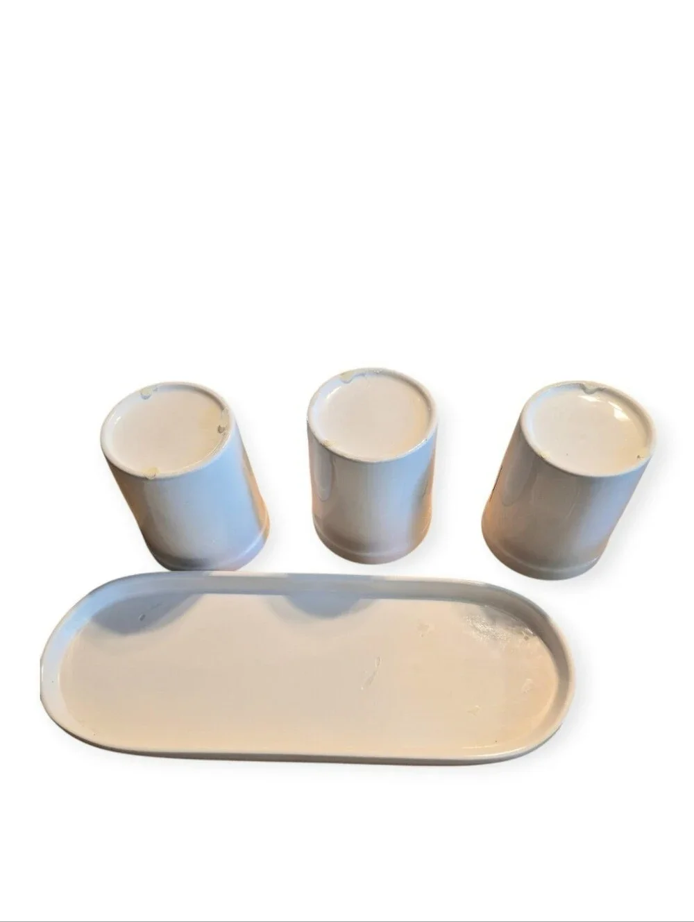 White Ceramic Spoon Fork Knife Utensil Holder Set - Home Kitchen